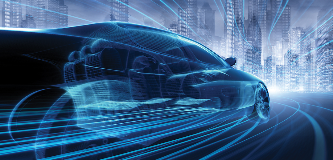Artistic graphic of a futuristic car