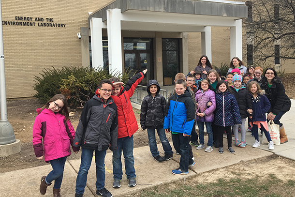 Group of kids leaving lab